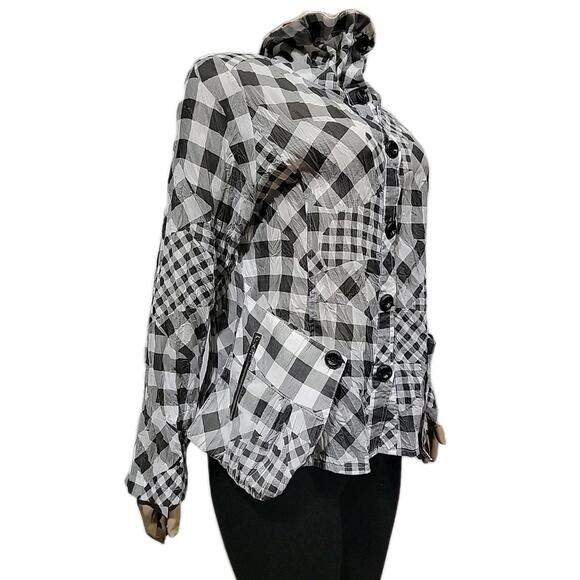 Ki Meng Top Blouse Fit M Checkered Wrinkled Polyester Lagenlook Art to Wear #C - Picture 5 of 14